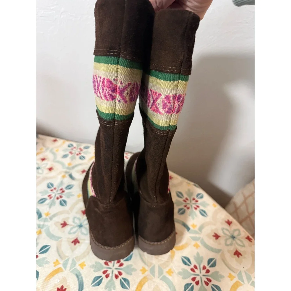 CAT Caterpillar Boho Walking Machines Brown Suede Boho Woven Tall Boots Womens 7